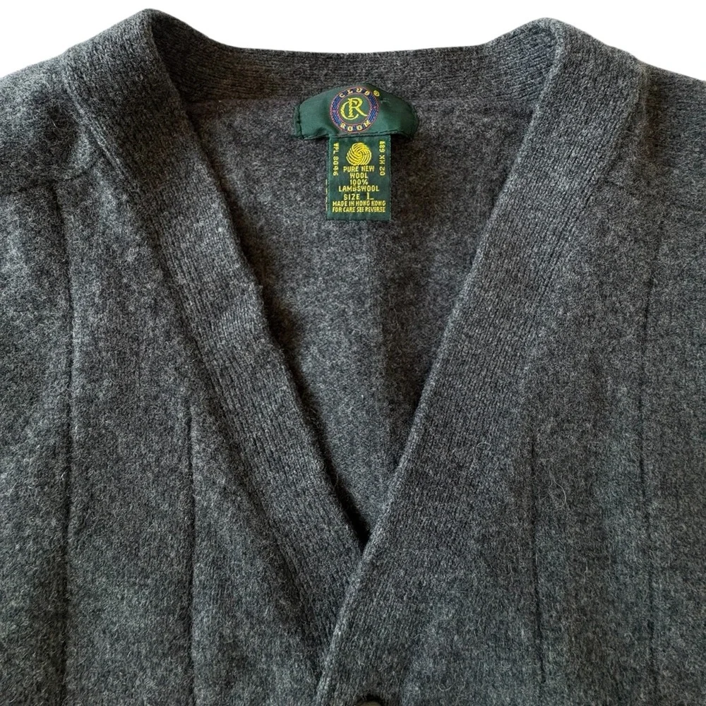 Vintage Club Room Mens Gray 100% Lambswool V-Neck Cardigan Sweater Sz Large